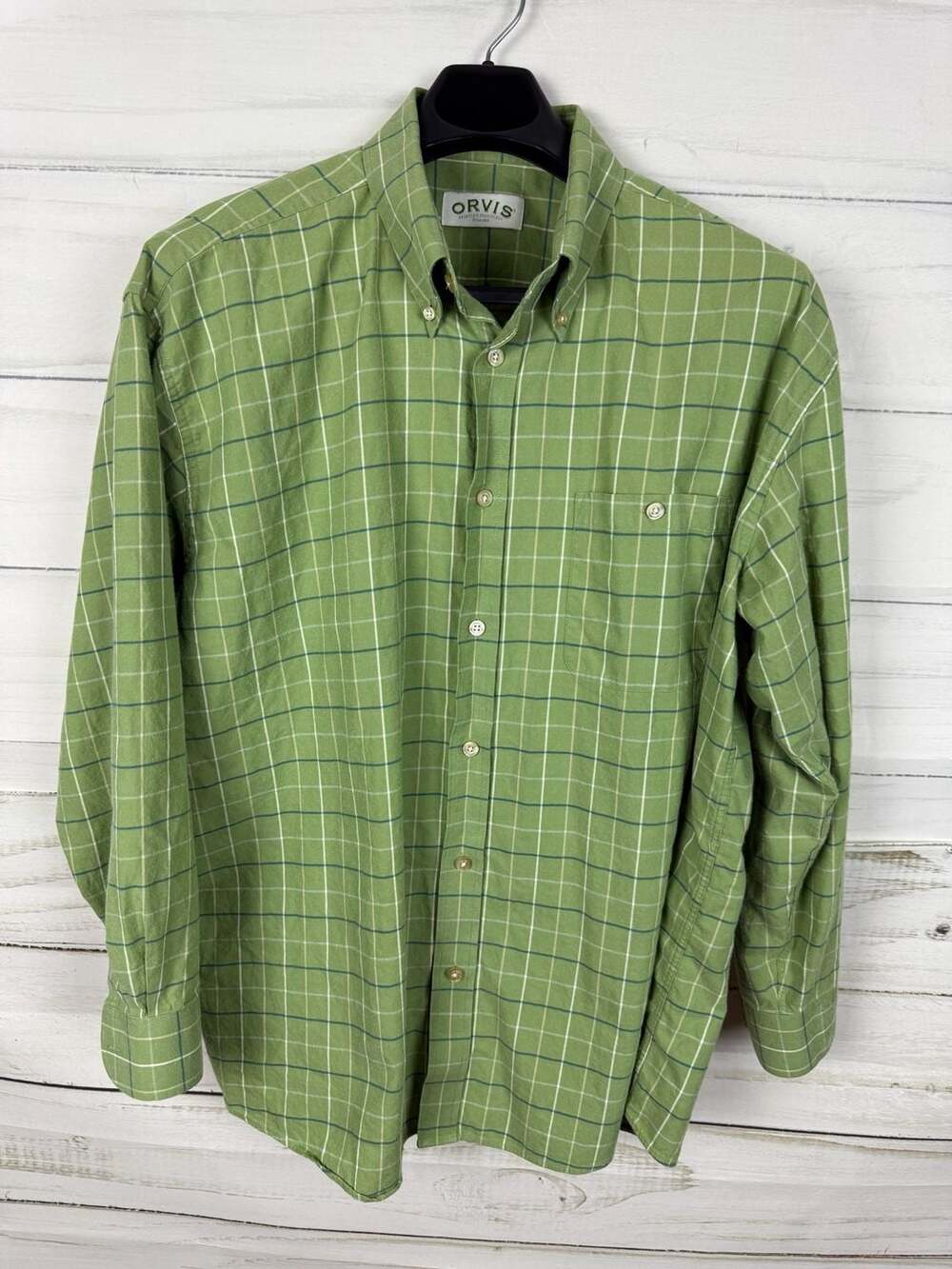 Orvis Men's Green Plaid Long Sleeve Button-Down Cotton Shirt Size XXL